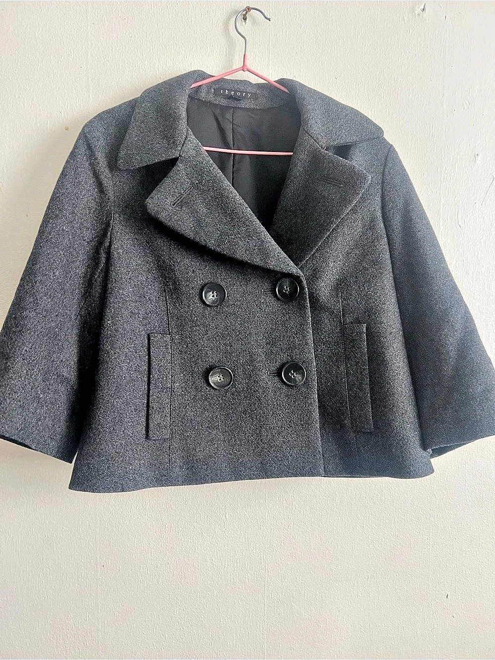 Theory Women's Gray Double-Breasted Pea Coat